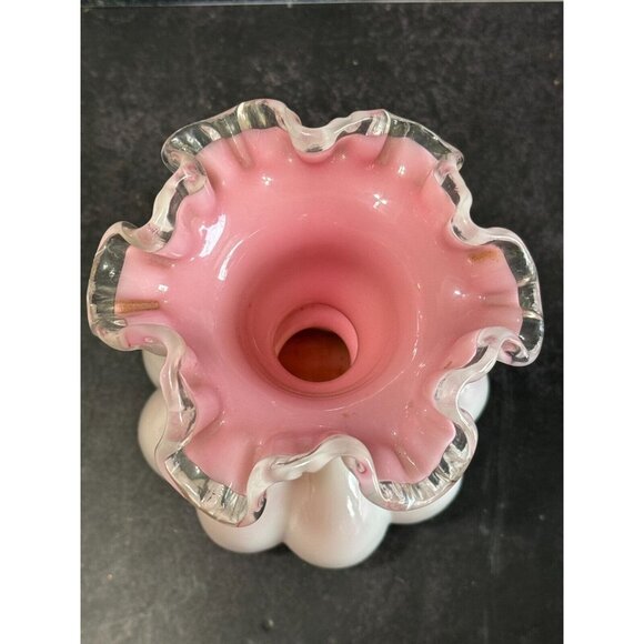 Vintage Fenton Pink Peachcrest Crimped 6" Vase 1940-1969 Retired Collectible Gla - Picture 5 of 6